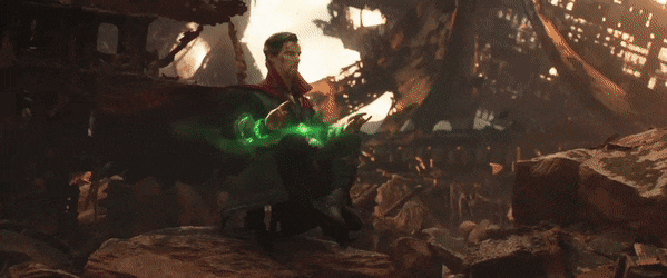 Dr. Strange peers into possible future timelines using the Time Stone.